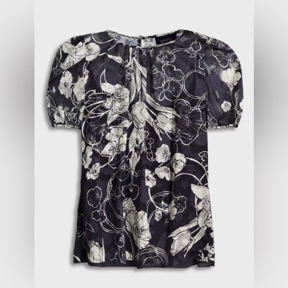 NWT Marchesa Notte sz 14 short sleeve navy & white floral chiffon top w/camisole - Picture 1 of 6